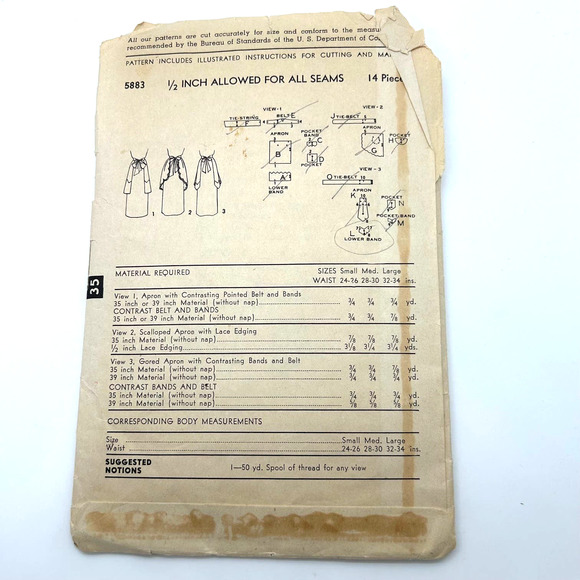 Advance Vintage 1950's Pattern #5883 Half Aprons 3 Styles Size Small - Picture 6 of 6